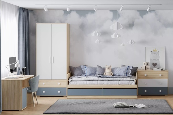 Шкаф для одежды Элиот НМ 041.94 белый фасадный, маренго, баунти песочный