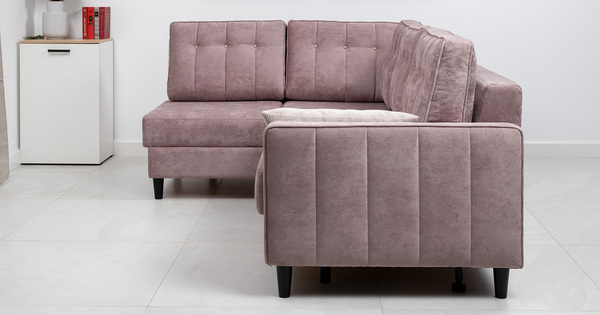 Диван-кровать угловой Арно ТД 567 велюр Лаки 17 пепел розы, Vertical 910 молочно-серый, сборка на любую сторону