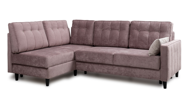 Диван-кровать угловой Арно ТД 567 велюр Лаки 17 пепел розы, Vertical 910 молочно-серый, сборка на любую сторону