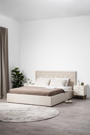 Кровать Марион 160 велюр OCEAN 002 бежевый с ортопедическим основанием и подъемным механизмом (спальное место 160 х 200)