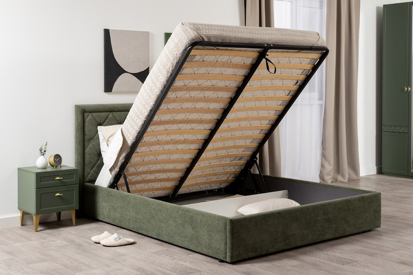 Кровать Марион 160 велюр OCEAN 012 темно-зеленый с ортопедическим основанием и подъемным механизмом (спальное место 160 х 200)