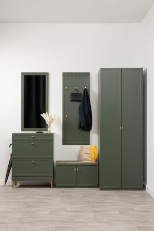 Шкаф двустворчатый Марион 16.340.02 дымчатый зеленый K521, олива шагрень AG 1050 ПВХ