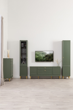 Шкаф-пенал Марион 16.333.01 дымчатый зеленый K521, олива шагрень AG 1050 ПВХ (собирается на любую сторону)