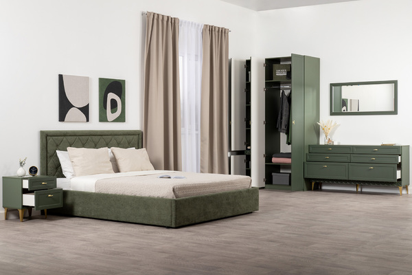 Шкаф-пенал Марион 16.340.01 дымчатый зеленый K521, олива шагрень AG 1050 ПВХ (собирается на любую сторону)