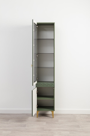 Гостиная Марион композиция 1 дымчатый зеленый K521, олива шагрень AG 1050 ПВХ, белый PE шагрень (собирается на любую сторону)