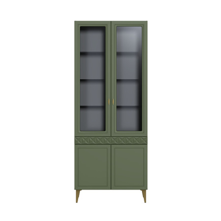 Гостиная Марион композиция 2 дымчатый зеленый K521, олива шагрень AG 1050 ПВХ, белый PE шагрень (собирается на любую сторону)