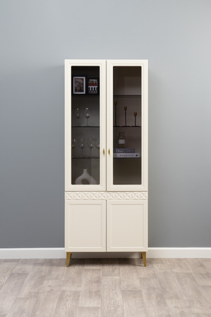 Гостиная Марион композиция 1 слоновая кость С341 PE, слоновая кость 6898 ПВХ, белый PE шагрень (собирается на любую сторону)