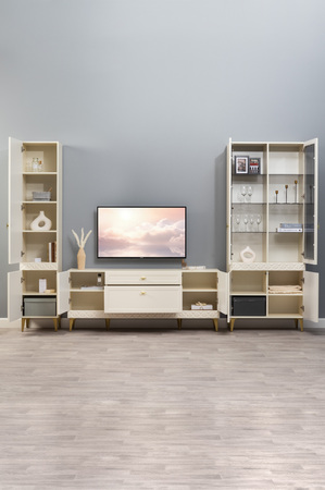 Гостиная Марион композиция 3 слоновая кость С341 PE, слоновая кость 6898 ПВХ, белый PE шагрень (собирается на любую сторону)