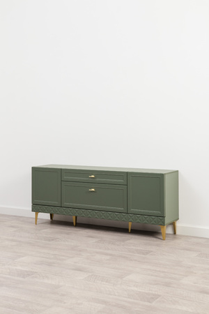 Гостиная Марион композиция 2 дымчатый зеленый K521, олива шагрень AG 1050 ПВХ, белый PE шагрень (собирается на любую сторону)