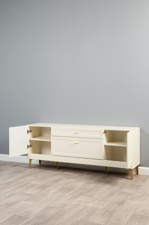 Гостиная Марион композиция 1 слоновая кость С341 PE, слоновая кость 6898 ПВХ, белый PE шагрень (собирается на любую сторону)