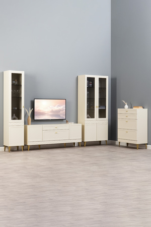 Гостиная Марион композиция 1 слоновая кость С341 PE, слоновая кость 6898 ПВХ, белый PE шагрень (собирается на любую сторону)