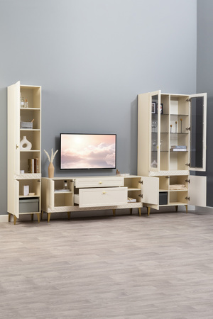 Гостиная Марион композиция 1 слоновая кость С341 PE, слоновая кость 6898 ПВХ, белый PE шагрень (собирается на любую сторону)