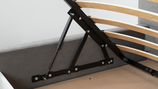 Кровать Миа 180 рогожка серый, кант желтовато-коричневый с ортопедическим основанием и подъемным механизмом