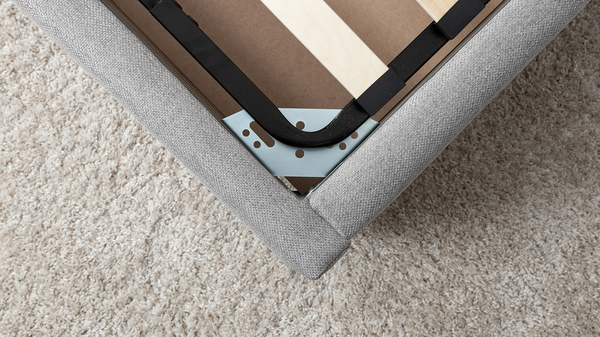 Кровать Миа 180 рогожка серый, кант желтовато-коричневый с ортопедическим основанием и подъемным механизмом