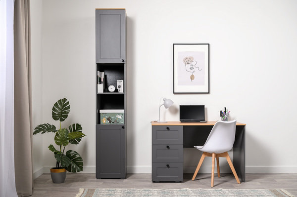 Стол письменный Остин 12.159 серый графит 0162 РЕ, дуб золотой CRAFT, графит ZB 856-2 ПВХ, сборка на любую сторону