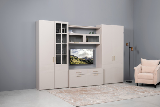 Гостиная Ричфорд композиция 1 без карнизов, кашемир 5981 BS, моно керамика D166-2 ПВХ, белый PE шагрень