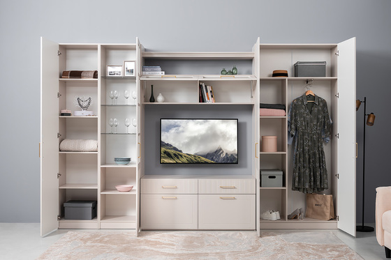 Гостиная Ричфорд композиция 1 без карнизов, кашемир 5981 BS, моно керамика D166-2 ПВХ, белый PE шагрень