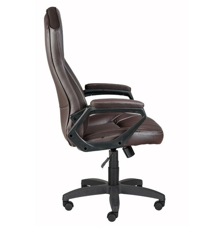 Кресло на колесах Сатурн ультра кожзам/сетка коричневый, крестовина пластик, подлокотники с мягкими накладками, механизм качания