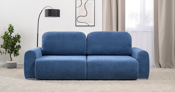Диван-кровать прямой Тэдди 1504 композиция 1, букле Pique 009 синий, модульная система