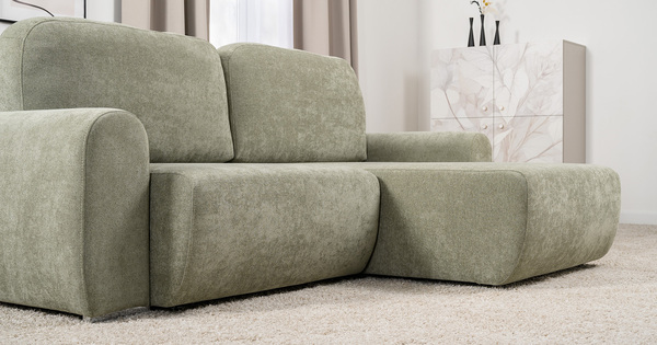 Диван-кровать угловой Тэдди 1503 композиция 2, букле Pique 007 оливковый, модульная система, сборка на любую сторону