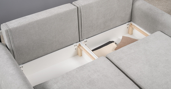 Диван-кровать угловой Тэдди 1506 композиция 2, букле Pique 011 серый, модульная система, сборка на любую сторону